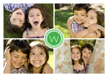 Four Photos & Initial in Green Holiday Photo Card